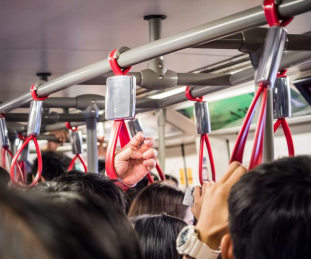 Crowded people in public transportation