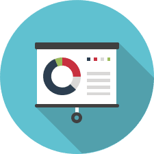 Slide with pie chart icon representing government contracting market analysis.