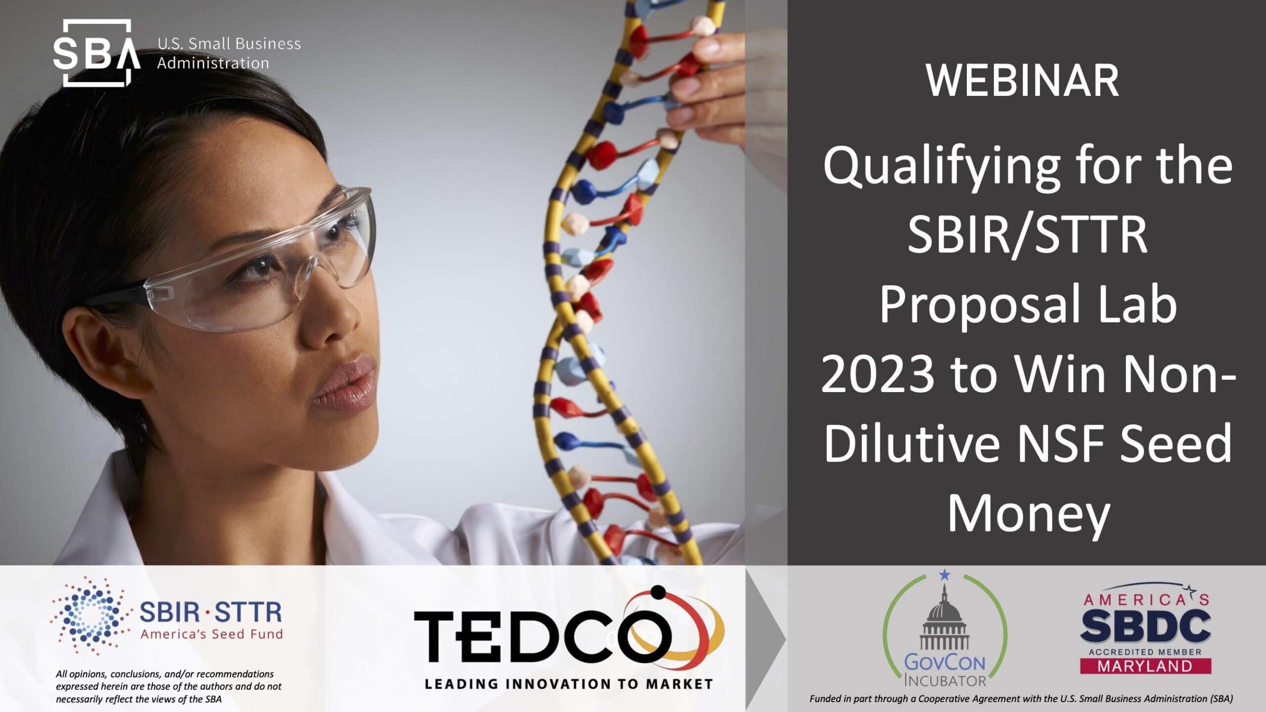 Webinar – Qualifying For The SBIR/STTR Proposal Lab 2023 To Win Non- Dilutive NSF Seed Money