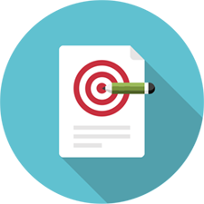Pencil with target icon representing government agency account plan development.