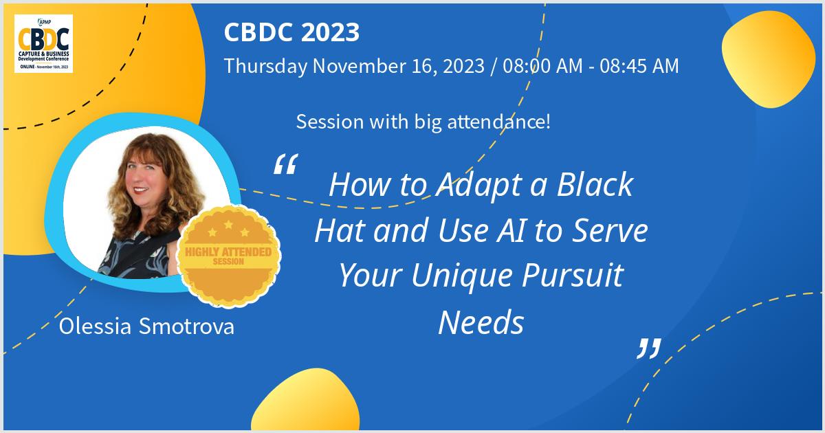 Olessia Smotrova to Speak at APMP’s CBDC 2023: Adapting Black Hat and Leveraging AI for Unique Pursuit Needs